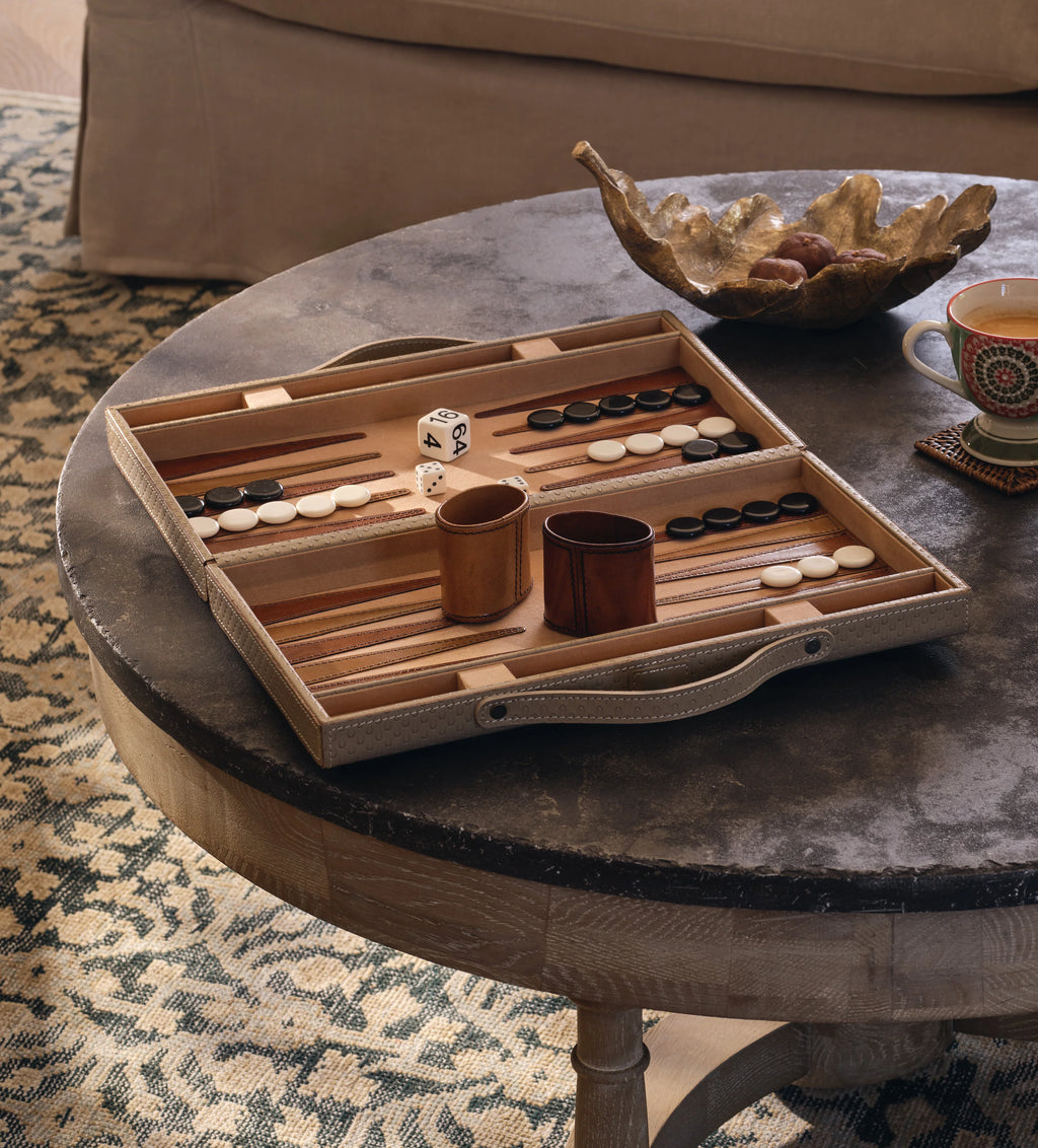 OKA Bennet Leather Backgammon Set - Taupe