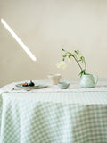 Piglet In Bed - Sage Green Gingham Linen Blend Tablecloth
