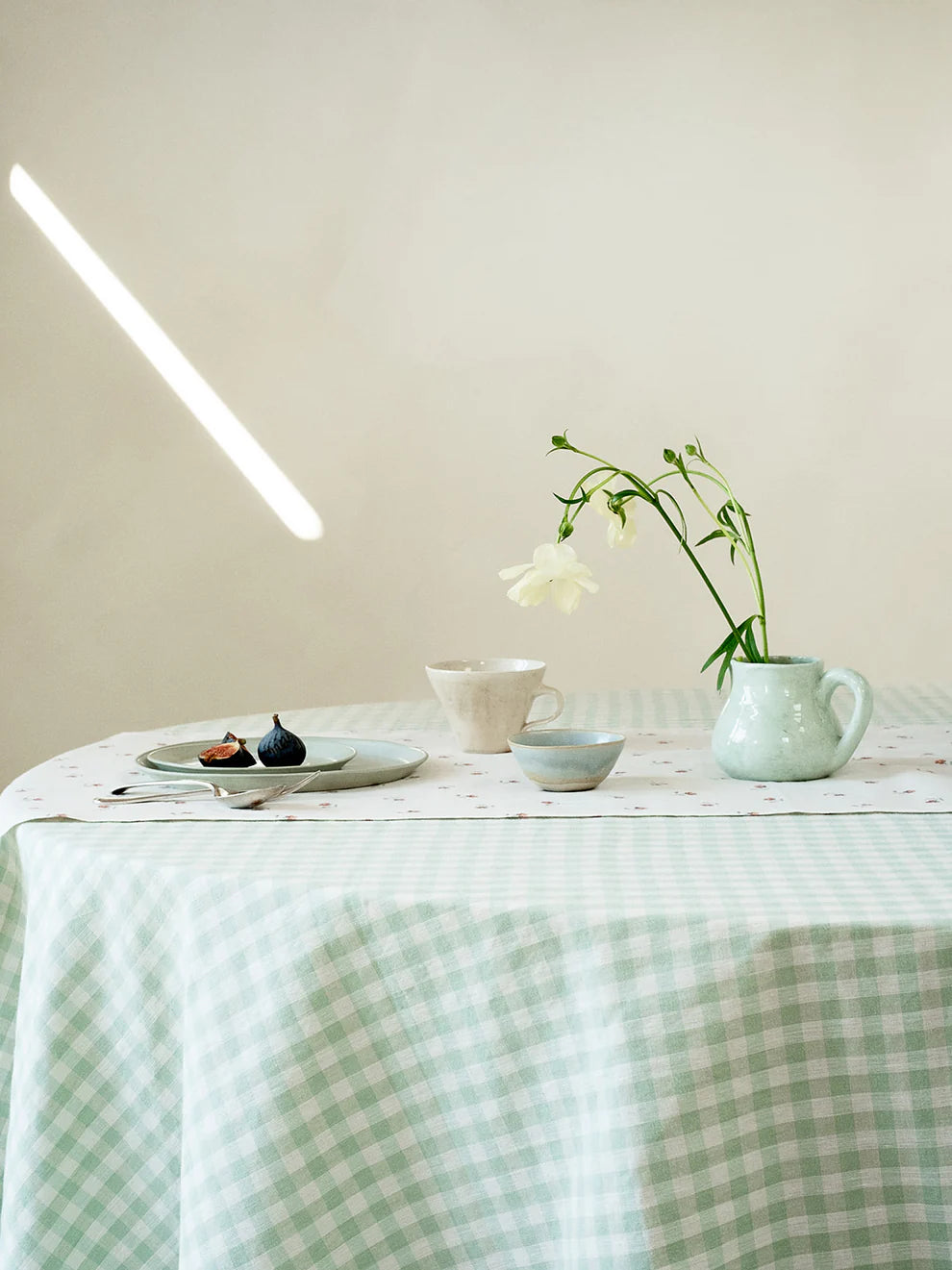 Piglet In Bed - Sage Green Gingham Linen Blend Tablecloth